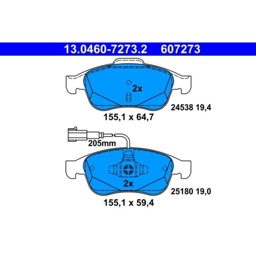 Bremsbelagsatz, Scheibenbremse ATE 13.0460-7273.2 f&uuml;r FIAT, Vorderachse