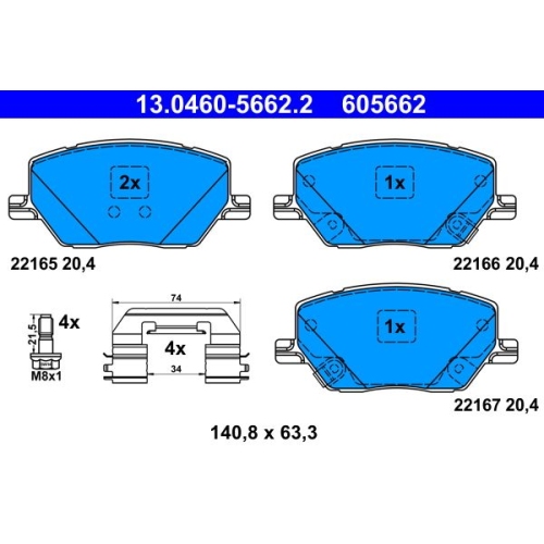 Bremsbelagsatz, Scheibenbremse ATE 13.0460-5662.2 f&uuml;r FIAT JEEP, Vorderachse
