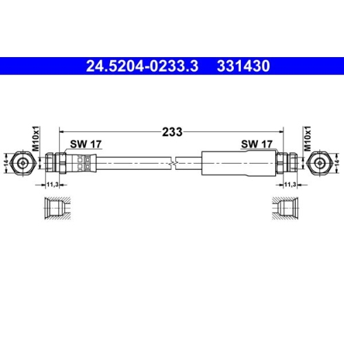 Bremsschlauch ATE 24.5204-0233.3 f&uuml;r SEAT SKODA VAG, Hinterachse