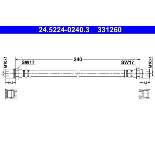 Bremsschlauch ATE 24.5224-0240.3 f&uuml;r VAG, Hinterachse, Hinterachse rechts