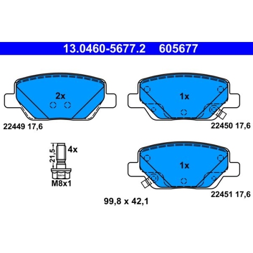 Bremsbelagsatz, Scheibenbremse ATE 13.0460-5677.2 f&uuml;r FIAT, Hinterachse