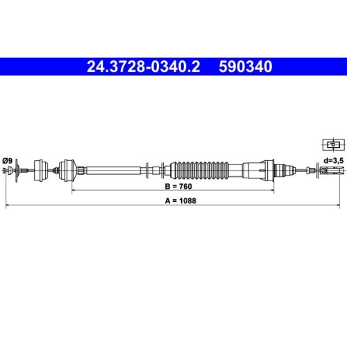 Seilzug, Kupplungsbet&auml;tigung ATE 24.3728-0340.2 f&uuml;r CITRO&Euml;N FIAT PEUGEOT