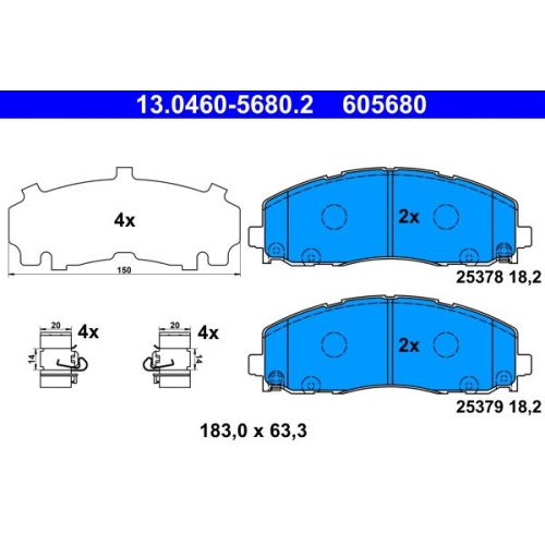 Bremsbelagsatz, Scheibenbremse ATE 13.0460-5680.2 f&uuml;r FIAT JEEP, Vorderachse