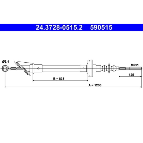 Seilzug, Kupplungsbet&auml;tigung ATE 24.3728-0515.2 f&uuml;r CITRO&Euml;N FIAT PEUGEOT