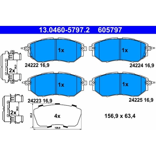 Bremsbelagsatz, Scheibenbremse ATE 13.0460-5797.2 f&uuml;r SUBARU, Vorderachse