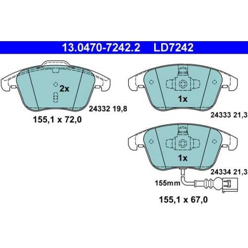 Bremsbelagsatz, Scheibenbremse ATE 13.0470-7242.2 ATE Ceramic f&uuml;r SEAT VAG
