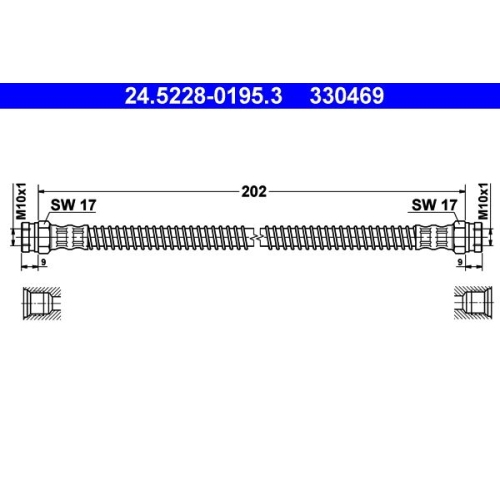 Bremsschlauch ATE 24.5228-0195.3 f&uuml;r CITRO&Euml;N PEUGEOT, Hinterachse