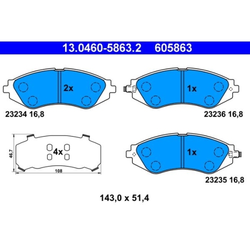 Bremsbelagsatz, Scheibenbremse ATE 13.0460-5863.2 f&uuml;r CHEVROLET DAEWOO