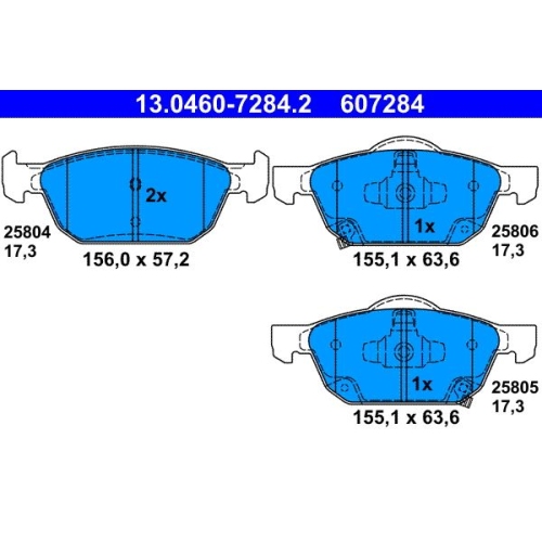 Bremsbelagsatz, Scheibenbremse ATE 13.0460-7284.2 f&uuml;r HONDA, Vorderachse