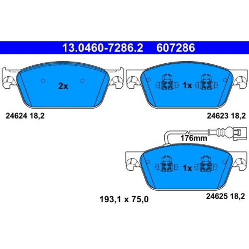 Bremsbelagsatz, Scheibenbremse ATE 13.0460-7286.2 f&uuml;r VAG, Vorderachse