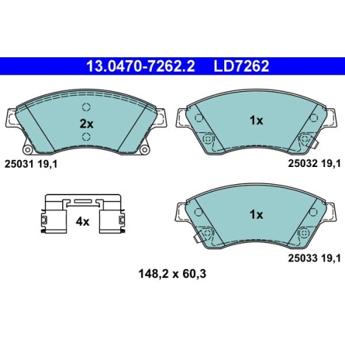 Bremsbelagsatz, Scheibenbremse ATE 13.0470-7262.2 ATE Ceramic f&uuml;r OPEL CHEVROLET