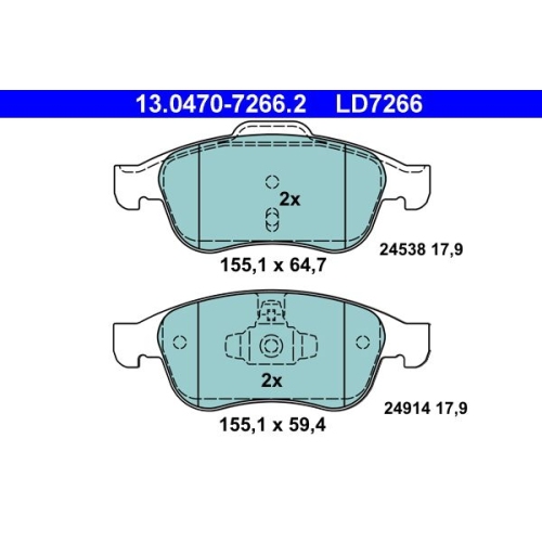 Bremsbelagsatz, Scheibenbremse ATE 13.0470-7266.2 ATE Ceramic f&uuml;r RENAULT DACIA