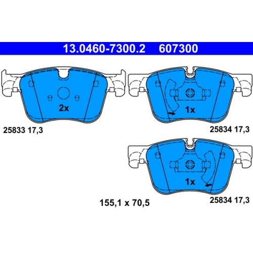 Bremsbelagsatz, Scheibenbremse ATE 13.0460-7300.2 f&uuml;r CITRO&Euml;N PEUGEOT