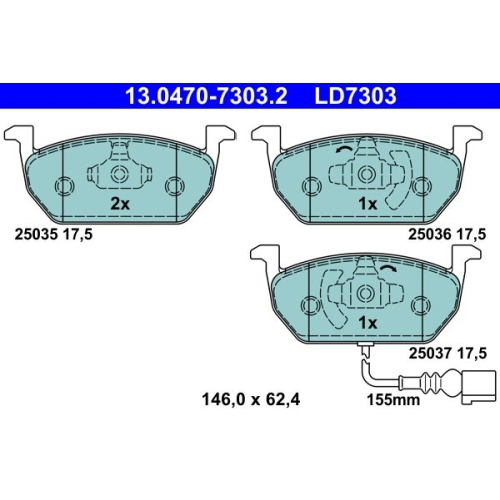 Bremsbelagsatz, Scheibenbremse ATE 13.0470-7303.2 ATE Ceramic f&uuml;r SEAT SKODA VAG