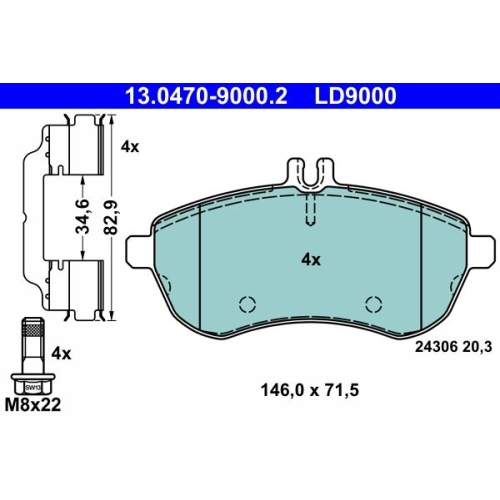 Bremsbelagsatz, Scheibenbremse ATE 13.0470-9000.2 ATE Ceramic f&uuml;r MERCEDES-BENZ