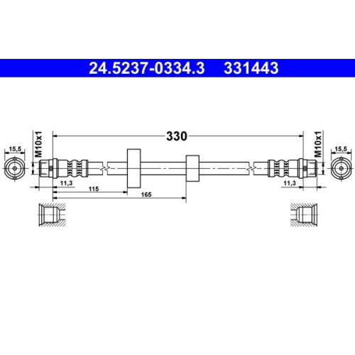 Bremsschlauch ATE 24.5237-0334.3 f&uuml;r VAG, Vorderachse