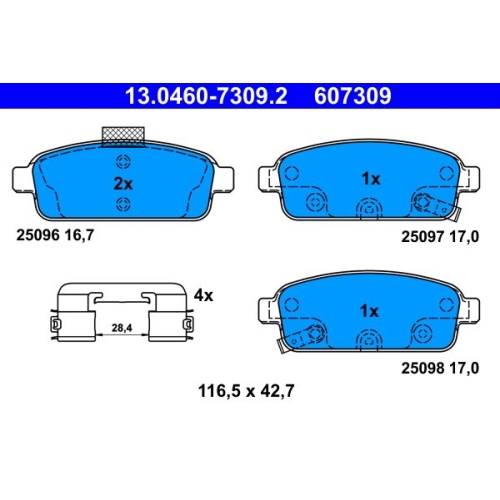 Bremsbelagsatz, Scheibenbremse ATE 13.0460-7309.2 f&uuml;r OPEL, Hinterachse