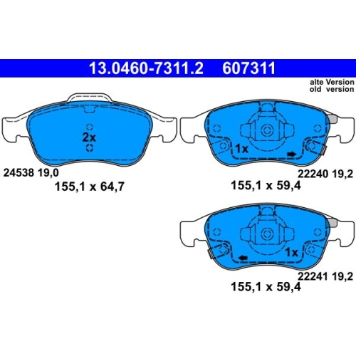 Bremsbelagsatz, Scheibenbremse ATE 13.0460-7311.2 f&uuml;r FIAT JEEP, Vorderachse
