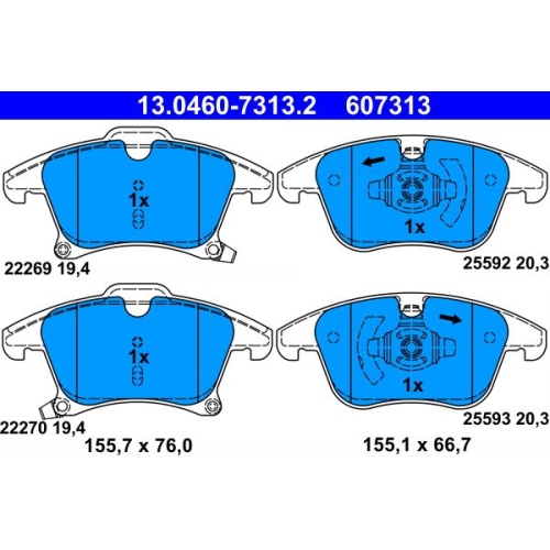 Bremsbelagsatz, Scheibenbremse ATE 13.0460-7313.2 f&uuml;r FORD, Vorderachse