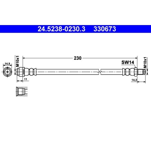 Bremsschlauch ATE 24.5238-0230.3 f&uuml;r MERCEDES-BENZ, Hinterachse, am Bremssattel