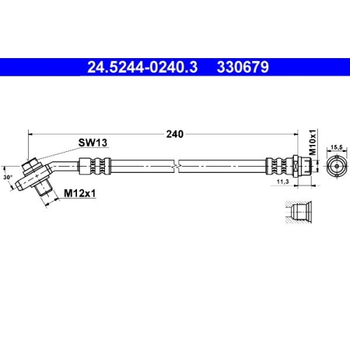 Bremsschlauch ATE 24.5244-0240.3 f&uuml;r VAG, Hinterachse, am Bremssattel