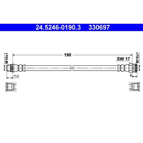 Bremsschlauch ATE 24.5246-0190.3 f&uuml;r CITRO&Euml;N PEUGEOT, Hinterachse