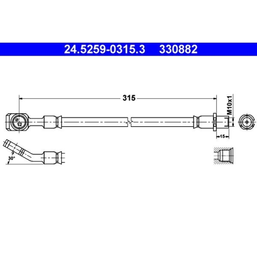 Bremsschlauch ATE 24.5259-0315.3 f&uuml;r OPEL SAAB, Hinterachse
