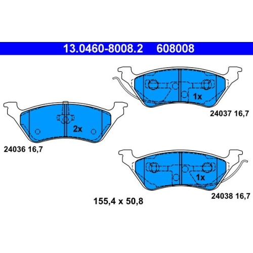Bremsbelagsatz, Scheibenbremse ATE 13.0460-8008.2 f&uuml;r CHRYSLER JEEP, Hinterachse