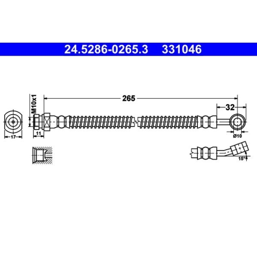 Bremsschlauch ATE 24.5286-0265.3 f&uuml;r HYUNDAI KIA, Vorderachse