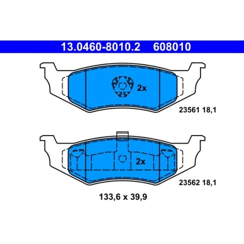 Bremsbelagsatz, Scheibenbremse ATE 13.0460-8010.2 f&uuml;r CHRYSLER, Hinterachse