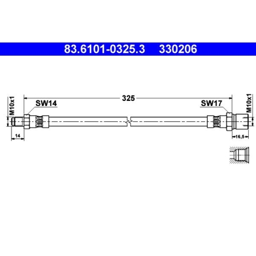 Bremsschlauch ATE 83.6101-0325.3 f&uuml;r VAG FERRARI, Hinterachse, Vorderachse