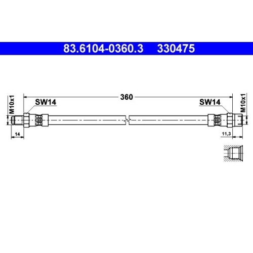 Bremsschlauch ATE 83.6104-0360.3 f&uuml;r MERCEDES-BENZ, Hinterachse, Vorderachse