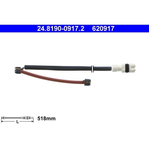 Warnkontakt, Bremsbelagverschlei&szlig; ATE 24.8190-0917.2 f&uuml;r PORSCHE, Vorderachse