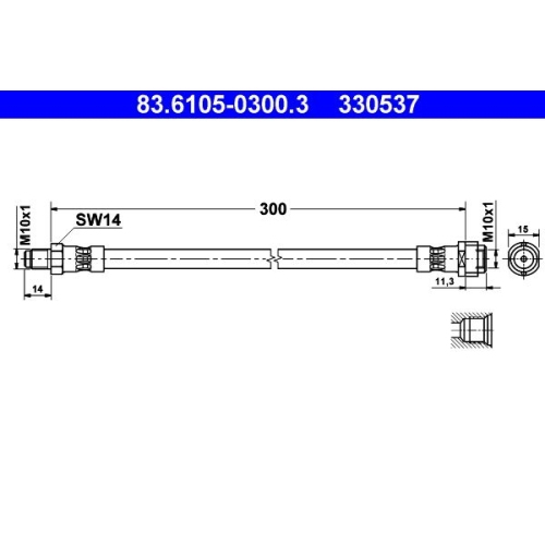 Bremsschlauch ATE 83.6105-0300.3 f&uuml;r MERCEDES-BENZ, Hinterachse