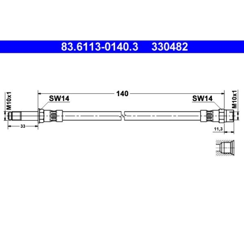 Bremsschlauch ATE 83.6113-0140.3 f&uuml;r FORD SEAT VAG, Hinterachse, am Bremssattel