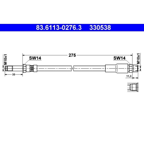 Bremsschlauch ATE 83.6113-0276.3 f&uuml;r BMW, Hinterachse, am Bremssattel