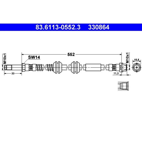 Bremsschlauch ATE 83.6113-0552.3 f&uuml;r VAG, Vorderachse