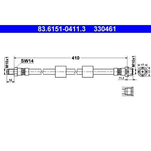 Bremsschlauch ATE 83.6151-0411.3 f&uuml;r BMW, Vorderachse, am Bremssattel