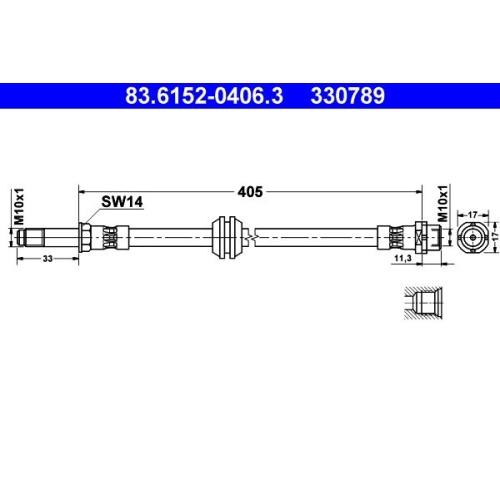 Bremsschlauch ATE 83.6152-0406.3 f&uuml;r BMW, Vorderachse