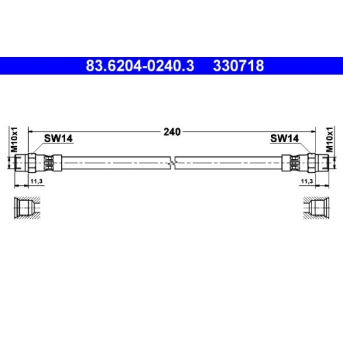 Bremsschlauch ATE 83.6204-0240.3 f&uuml;r MERCEDES-BENZ VOLVO VAG, Hinterachse