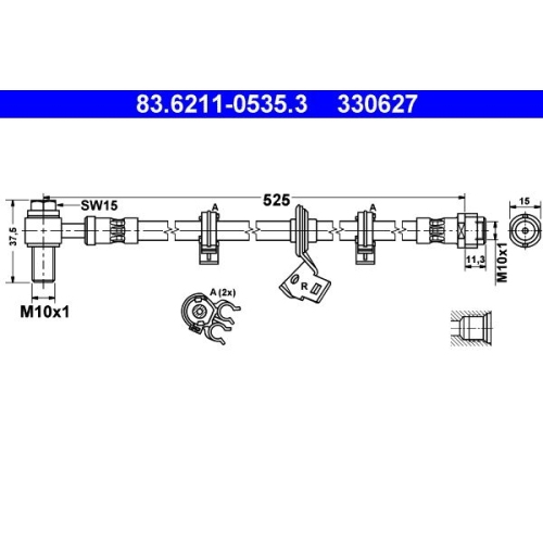 Bremsschlauch ATE 83.6211-0535.3 f&uuml;r MERCEDES-BENZ, Vorderachse rechts