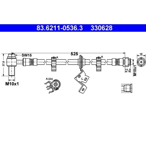 Bremsschlauch ATE 83.6211-0536.3 f&uuml;r MERCEDES-BENZ, Vorderachse links