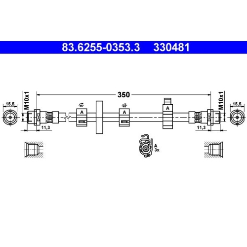 Bremsschlauch ATE 83.6255-0353.3 f&uuml;r VAG, Vorderachse links