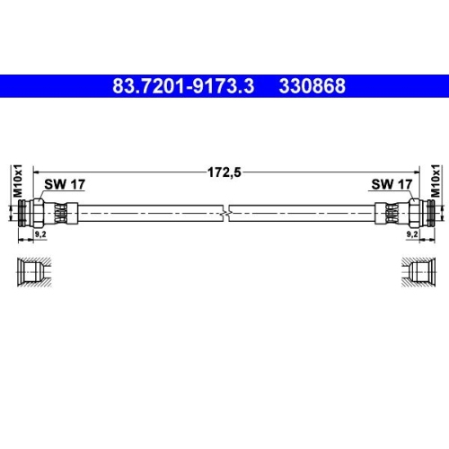 Bremsschlauch ATE 83.7201-9173.3 f&uuml;r FIAT, Hinterachse, mitte