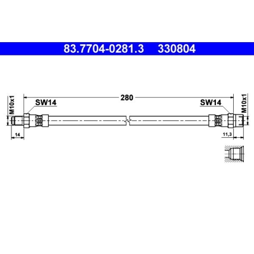 Bremsschlauch ATE 83.7704-0281.3 f&uuml;r ALFA ROMEO FIAT MERCEDES-BENZ, Hinterachse