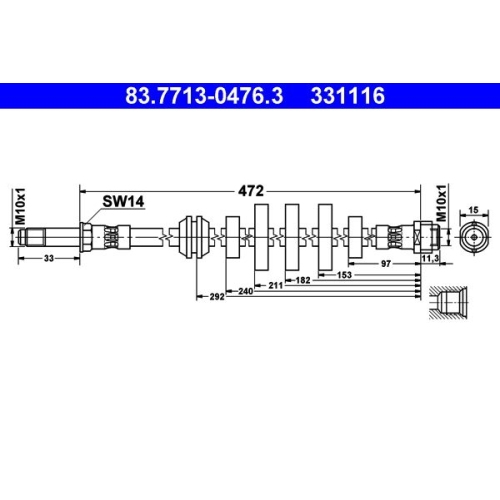Bremsschlauch ATE 83.7713-0476.3 f&uuml;r VAG, Vorderachse