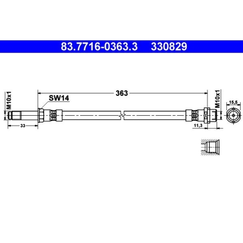 Bremsschlauch ATE 83.7716-0363.3 f&uuml;r MERCEDES-BENZ VAG, Hinterachse, Vorderachse