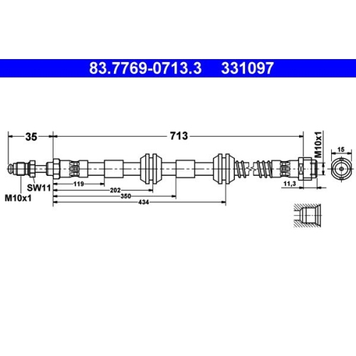 Bremsschlauch ATE 83.7769-0713.3 f&uuml;r PORSCHE VAG, Vorderachse