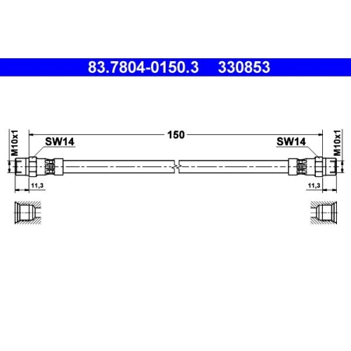 Bremsschlauch ATE 83.7804-0150.3 f&uuml;r VAG, Hinterachse rechts