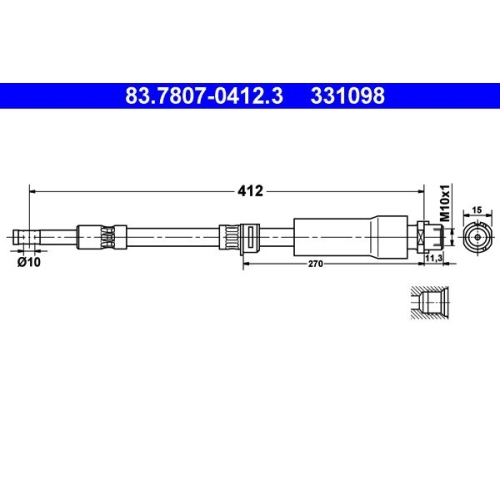 Bremsschlauch ATE 83.7807-0412.3 f&uuml;r OPEL SAAB, Vorderachse